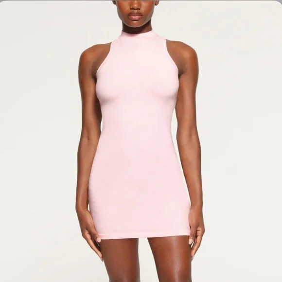 pink skims mini dress Skims Cotton Rib Slim-fit Stretch-cotton Mini Dress X in Pink